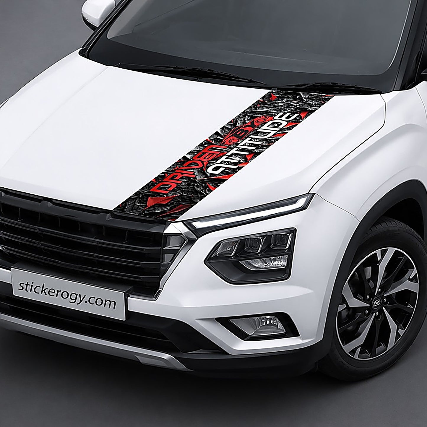 Driven By Attitude bonnet wrap on car