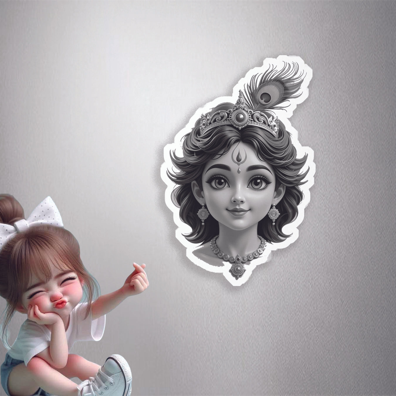 Baby Krishna Grey Scale Premium Vinyl Stickers
