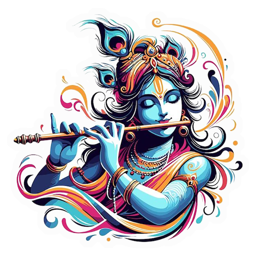 Colorful Krishna Flute Premium Vinyl Stickers