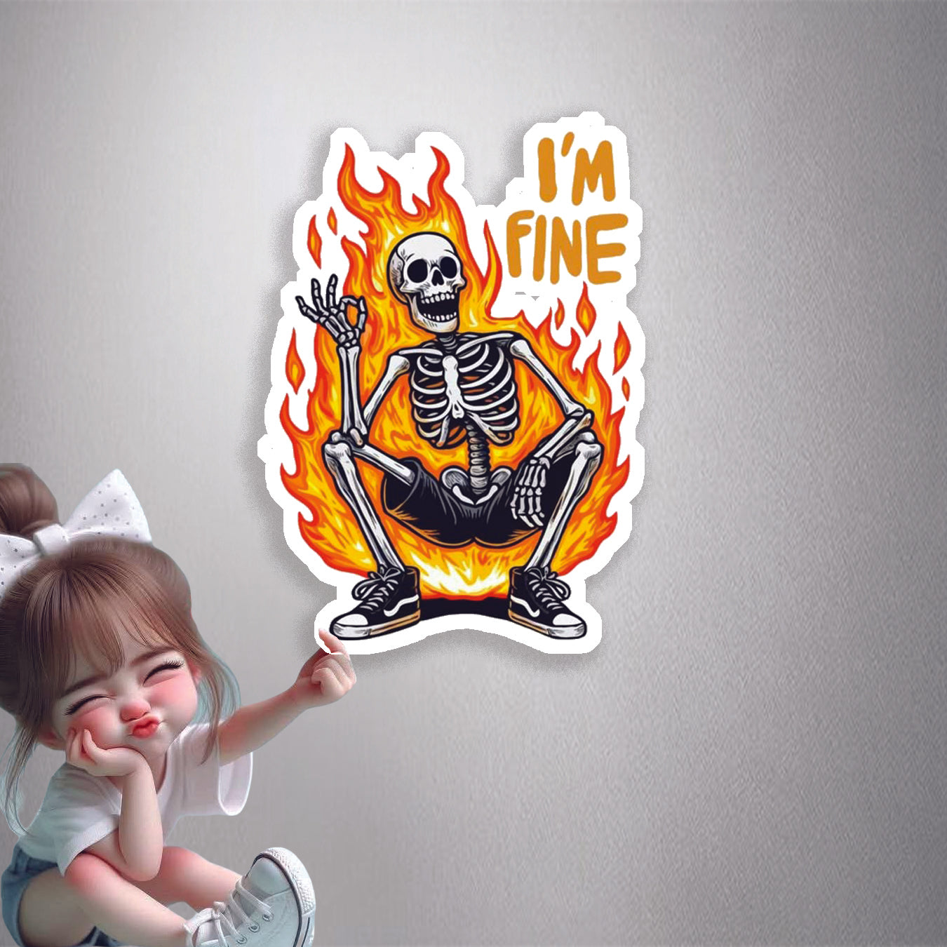 I'm Fine Burning Skeleton Premium Vinyl Stickers