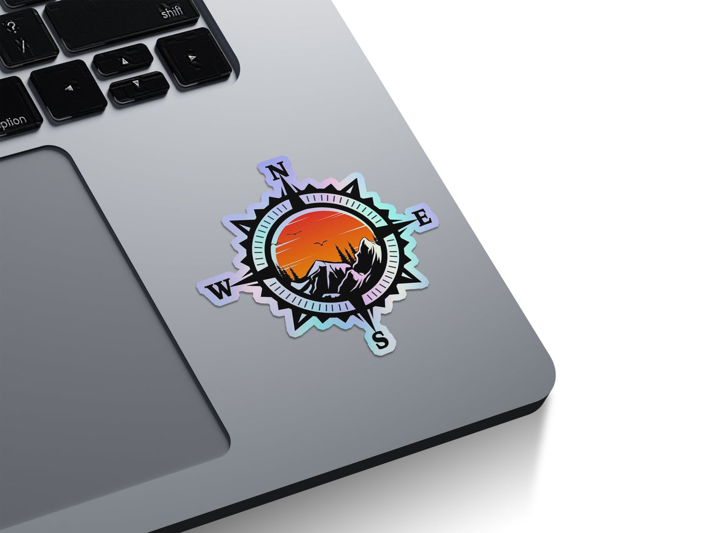 Adventure Compass Sunset Holographic Stickers