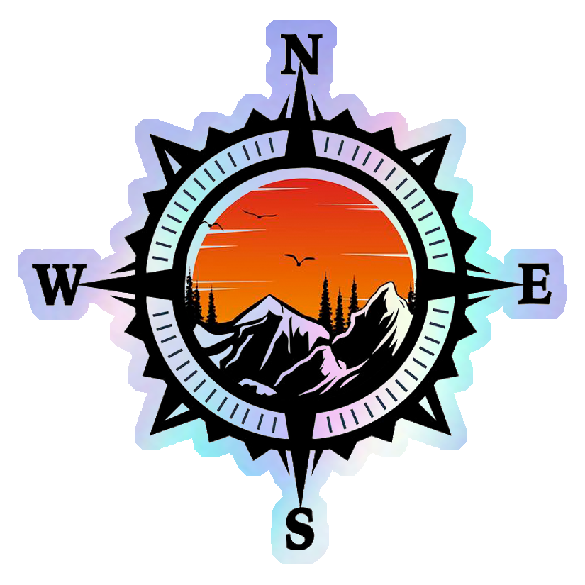 Adventure Compass Sunset Holographic Stickers