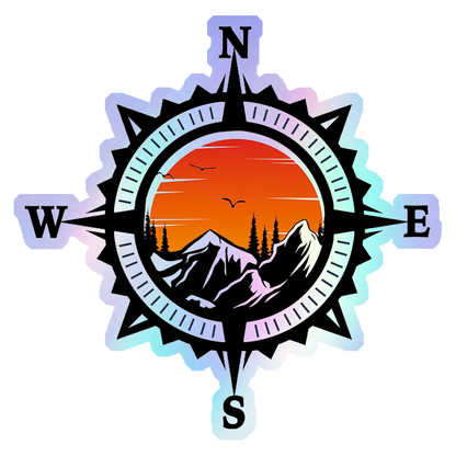 Adventure Compass Sunset Holographic Stickers