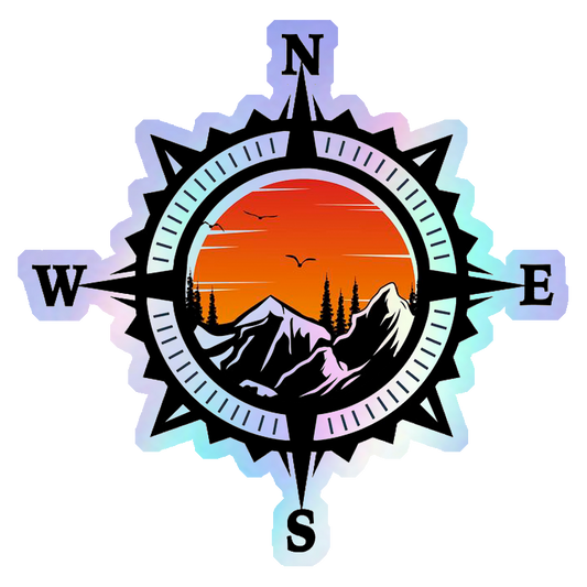Adventure Compass Sunset Holographic Stickers