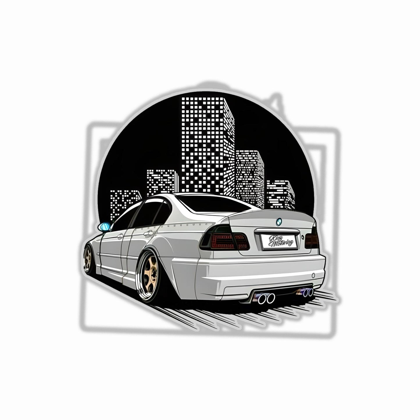 Car in City B&W Bumper Sticker