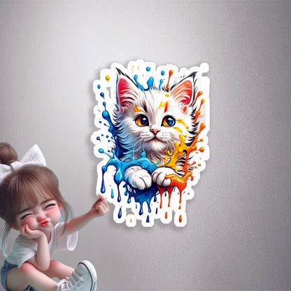 Colorful Splash Kitty Premium Vinyl Stickers
