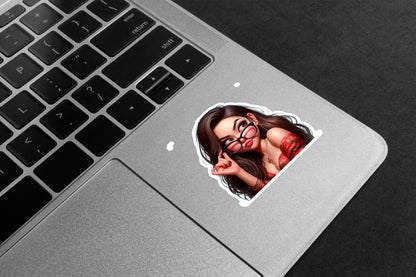 Sassy Girl With Glasses Premium Vinyl Stickers