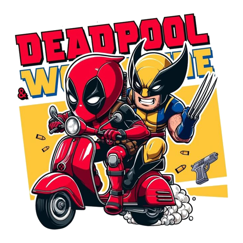 Deadpool & Wolverine Scooter Ride Premium Vinyl Stickers