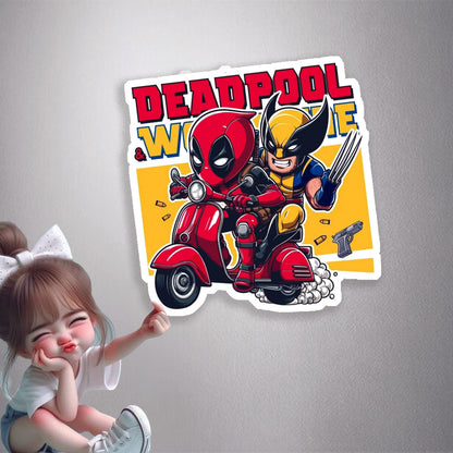 Deadpool & Wolverine Scooter Ride Premium Vinyl Stickers