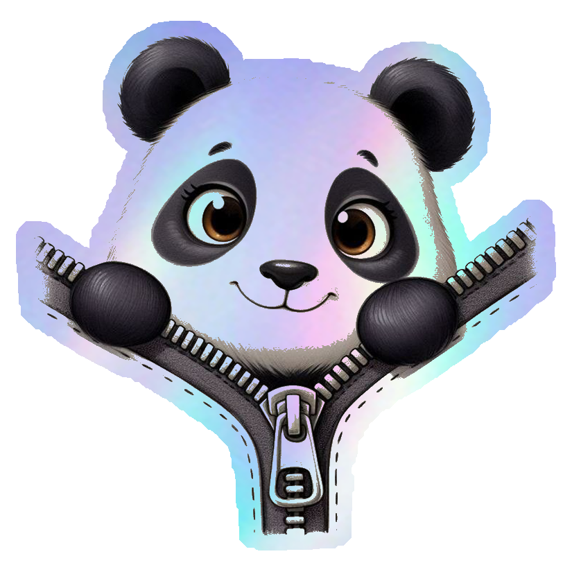 Panda in a Zipper Pocket Holographic Stickers
