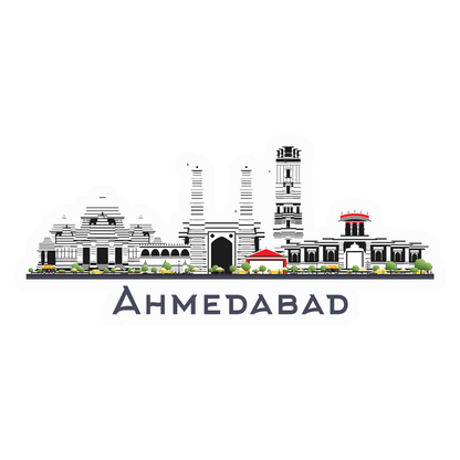 Monochrome Ahmedabad Skyline Premium Vinyl Stickers