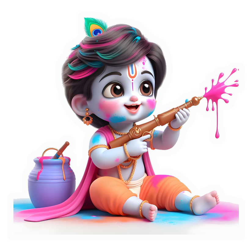 Baby Krishna Holi Fun Premium Vinyl Stickers