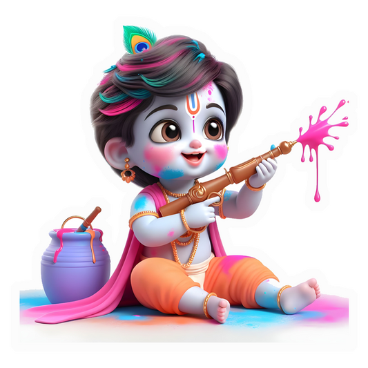 Baby Krishna Holi Fun Premium Vinyl Stickers