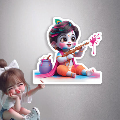Baby Krishna Holi Fun Premium Vinyl Stickers