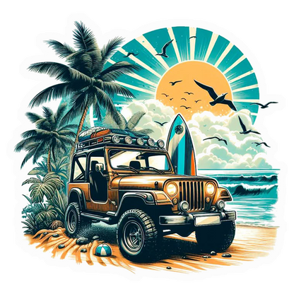 Beach Day Jeep Surf Premium Vinyl Stickers
