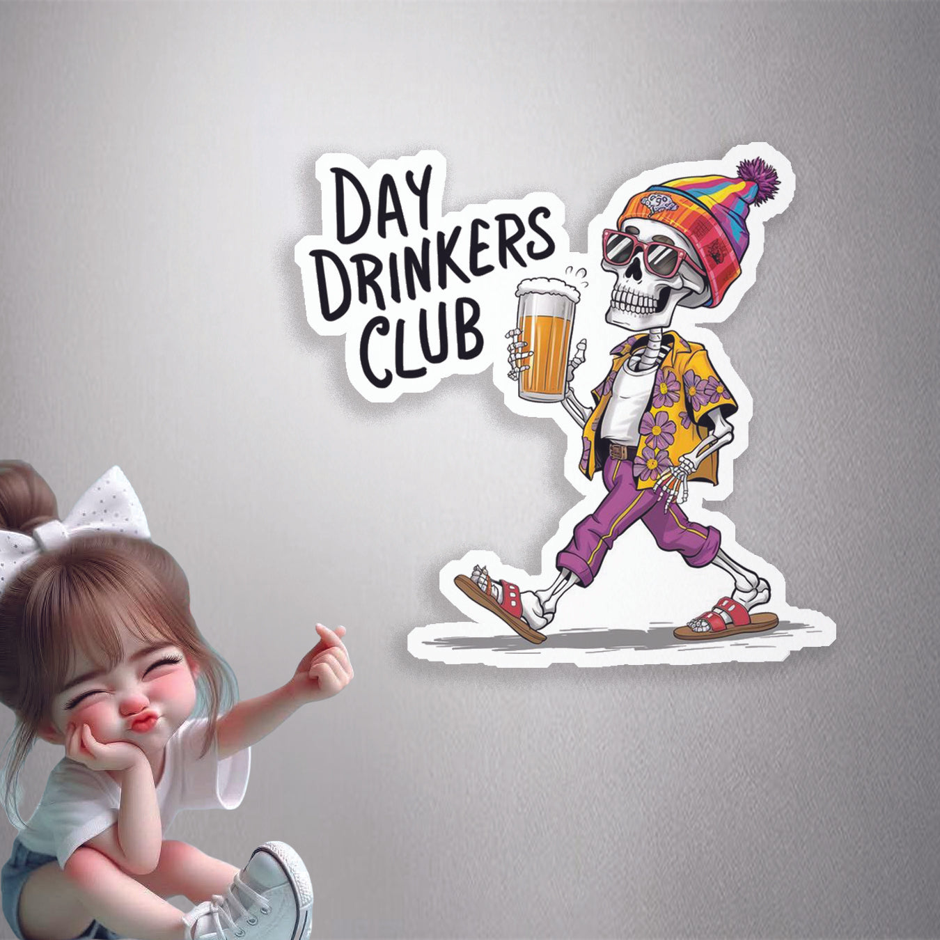 Day Drinkers Skeleton Premium Vinyl Stickers