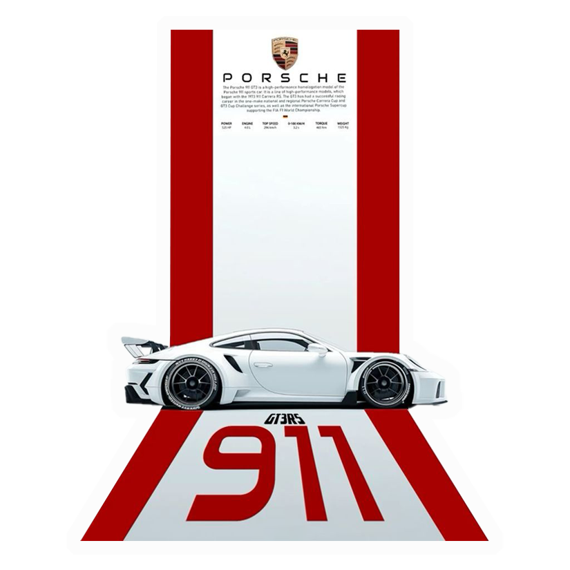 Porsche GT3 RS Specs Premium Vinyl Stickers
