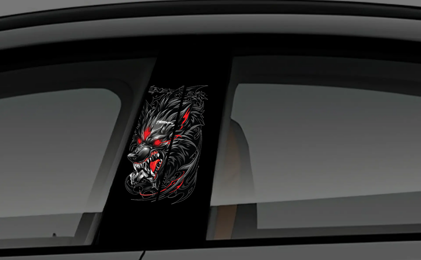 Angry Black Wolf with Red Eyes Car Door Pillar Sticker