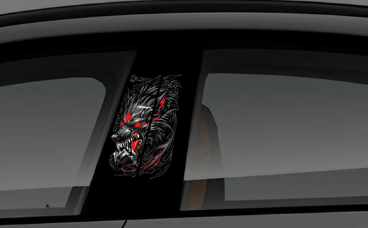 Angry Black Wolf with Red Eyes Car Door Pillar Sticker
