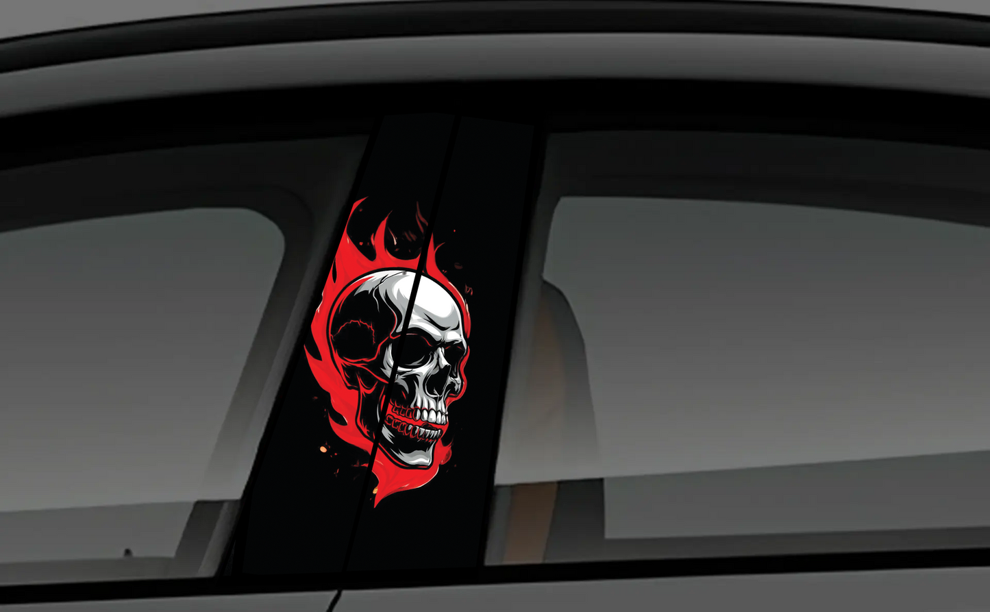 Flaming Skull Graphic Car Pillar Wrap - Red & White