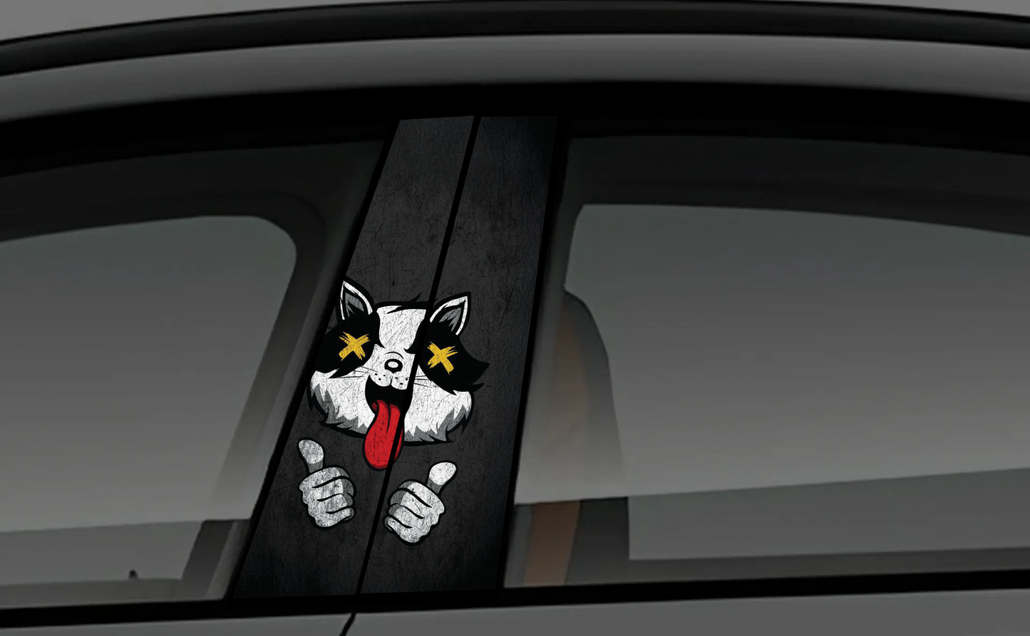 Cartoon Bad Cat "X" Eyes Car B-Pillar Accent Decal