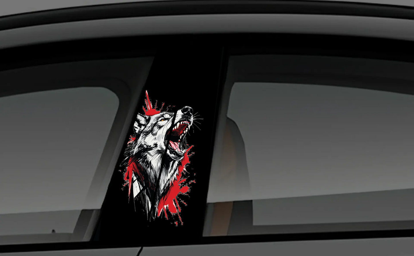 Howling Lone Wolf Red Splatter Car Pillar Vinyl Wrap