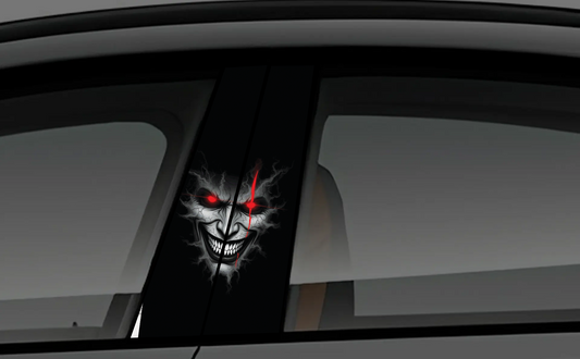 Evil Grinning Joker Face Red Eye Car B-Pillar Decal