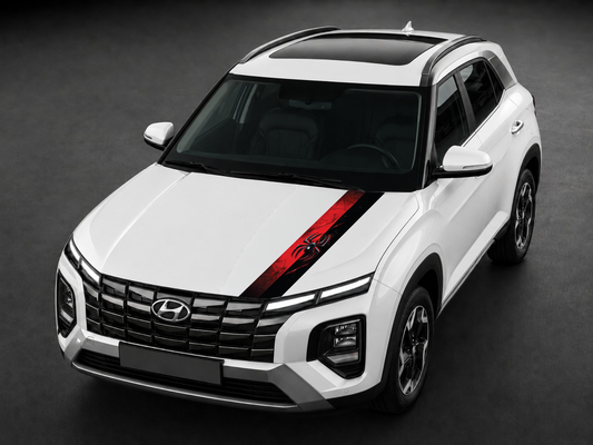 Crimson Spider bonnet wrap on white SUV bonnet