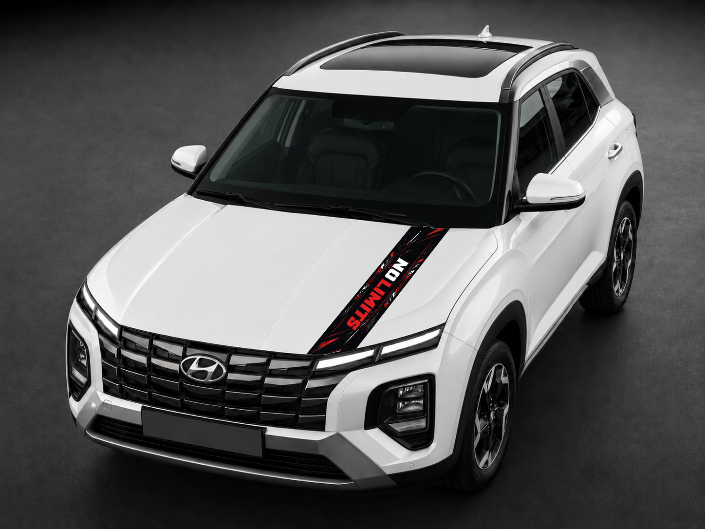 No Limits crimson racing bonnet wrap on white SUV bonnet