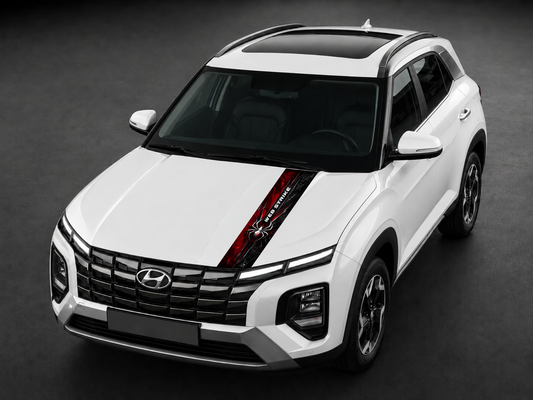 Web Strike bonnet wrap on white SUV bonnet
