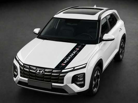 Mahakal Trishul steel bonnet wrap on white SUV bonnet