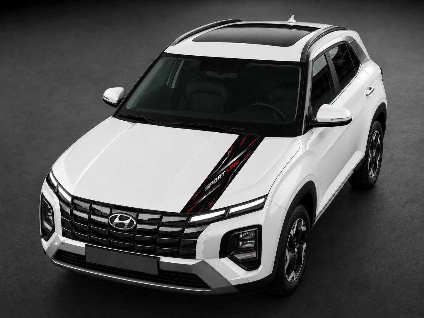 Sport Line red bonnet wrap on white SUV bonnet