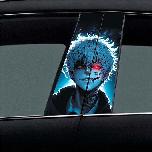 Smoking Evil Faced Gojo Satoru Car B-Pillar Wrap