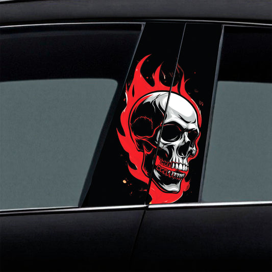 Flaming Skull Car B-Pillar Wrap - Red & White