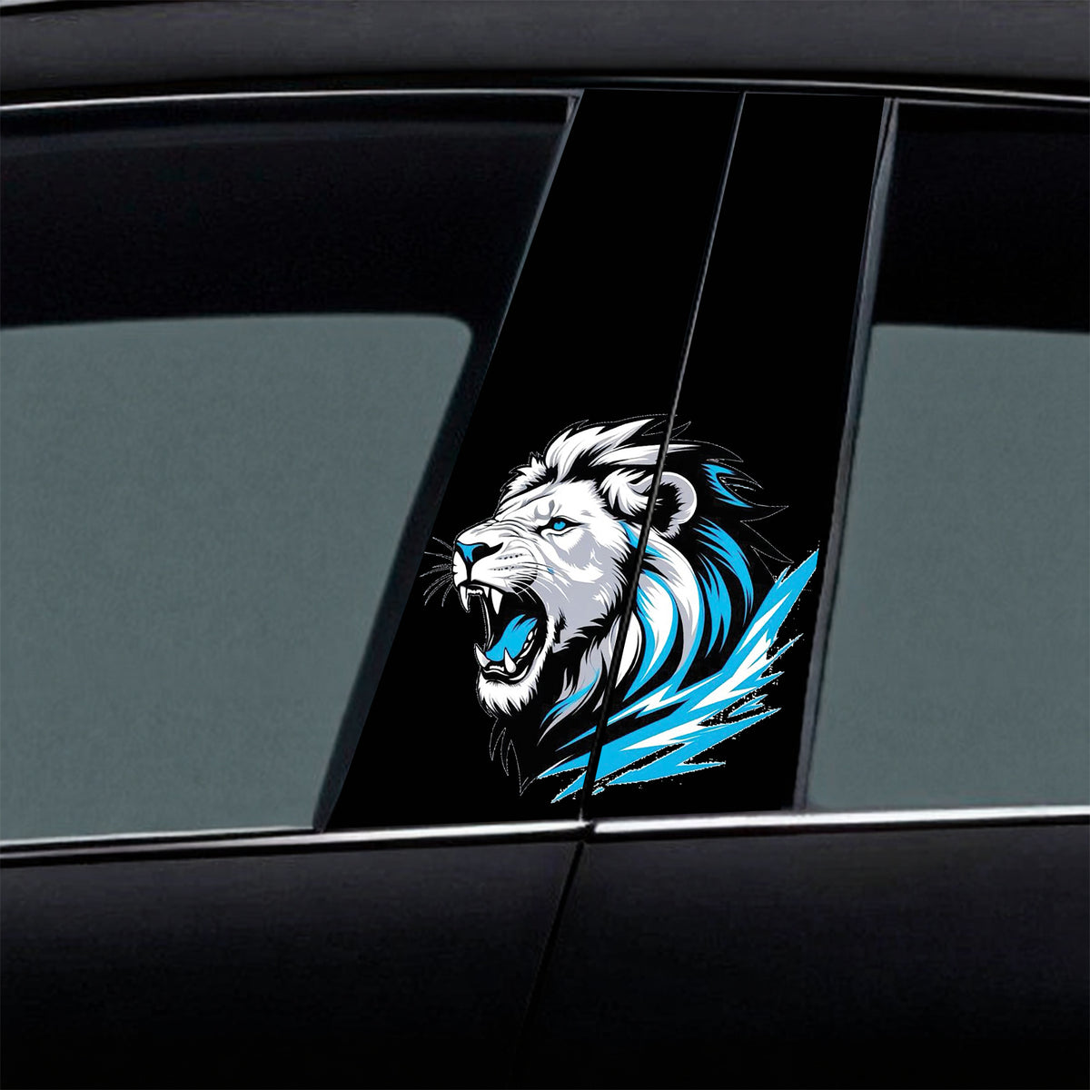 White Lion With Blue Splatter Car B-Pillar Wrap