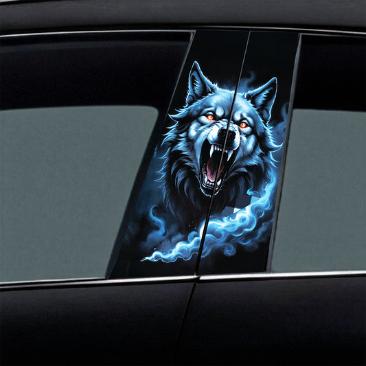 Angry Blue Wolf Car B-Pillar Wrap