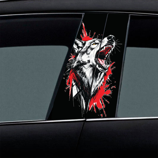 Howling Lone Wolf Red Splatter Car B-Pillar Wrap