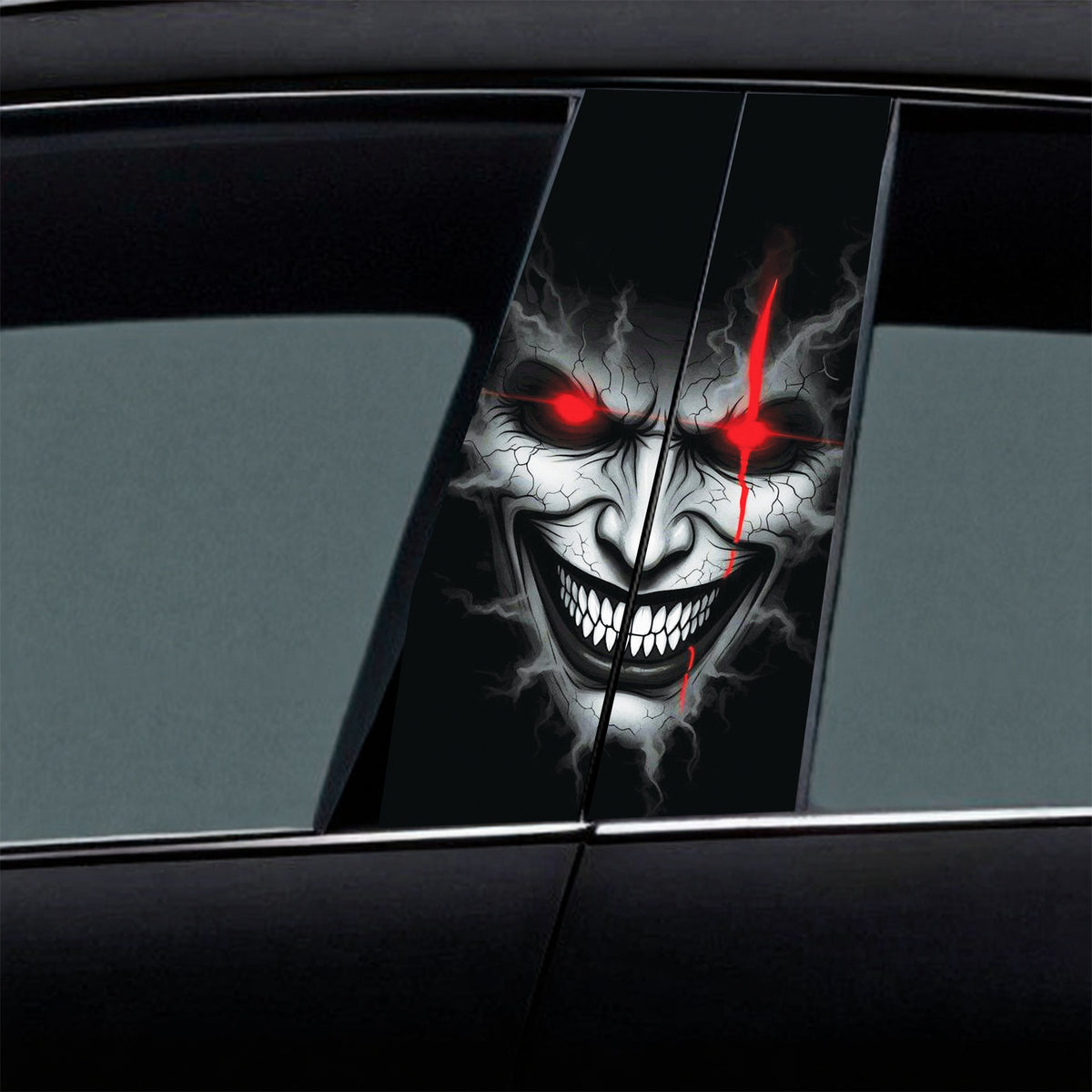 Evil Grinning Joker Face Red Eye Car B-Pillar Wrap