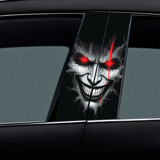Evil Grinning Joker Face Red Eye Car B-Pillar Wrap