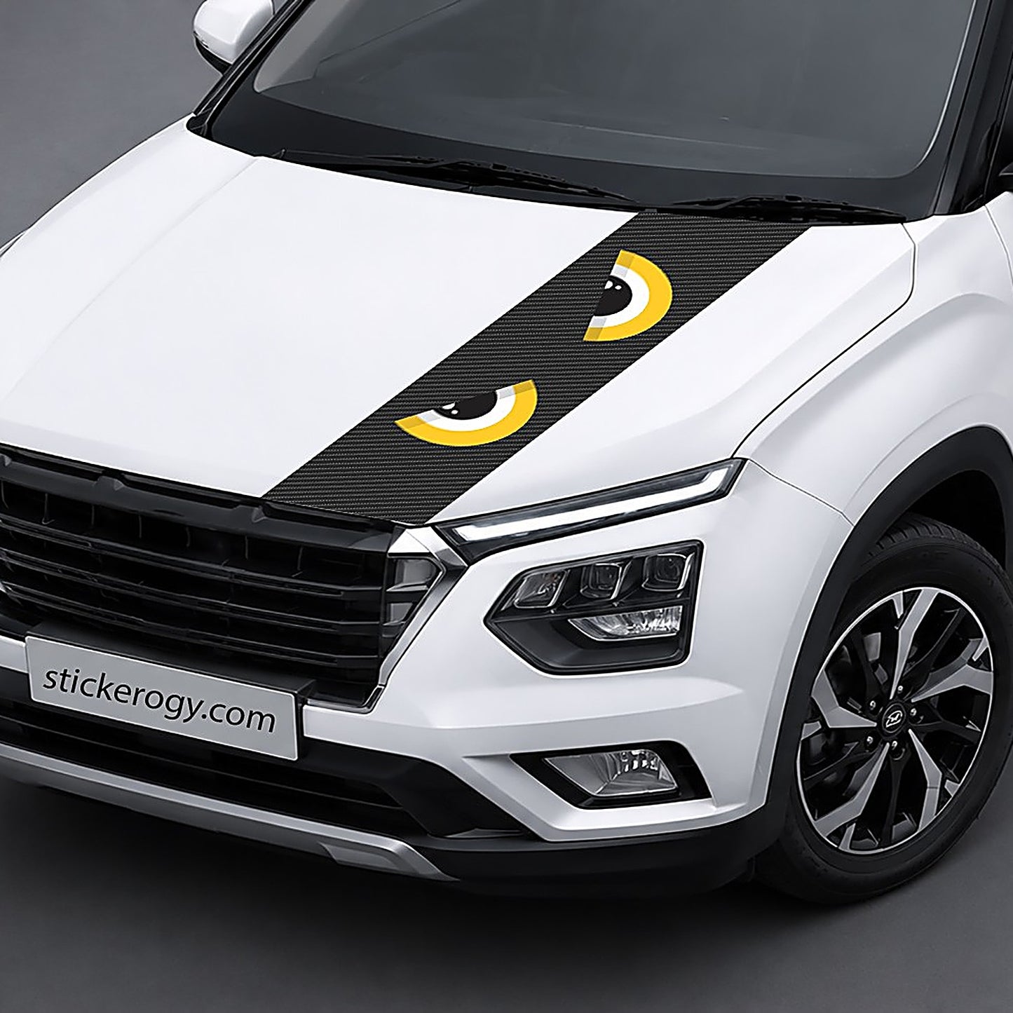Angry Eyes Carbon bonnet wrap on car