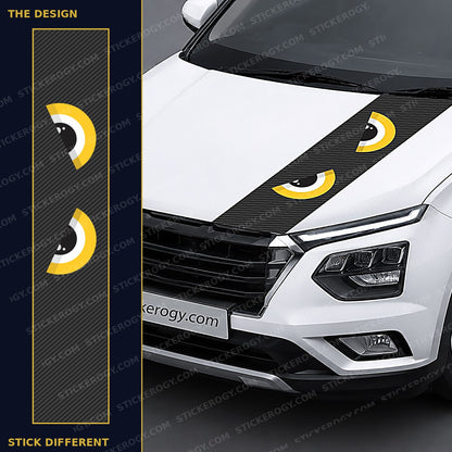 Angry Eyes Carbon car bonnet wrap design and on-car preview