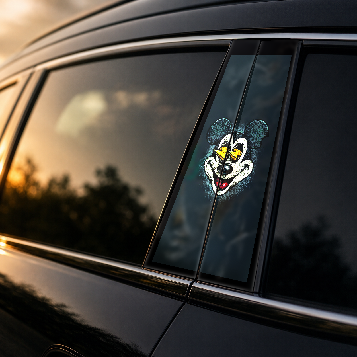 Golden hour on-car B-pillar wrap mockup