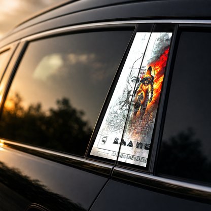Golden hour on-car B-pillar wrap mockup