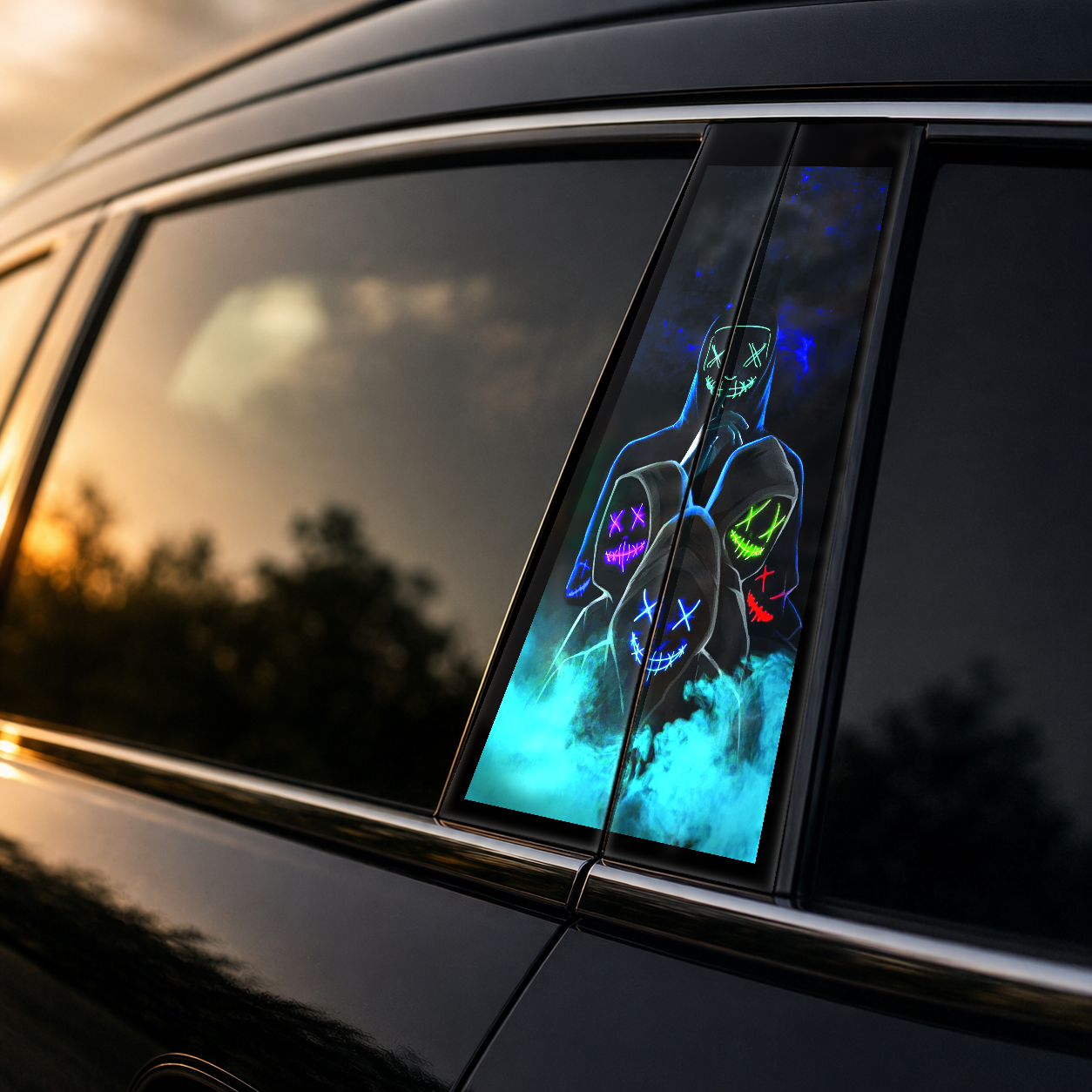 Golden hour on-car B-pillar wrap mockup