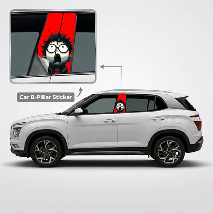 Screaming Cartoon Boy Car B-Pillar Wrap on Hyundai Creta