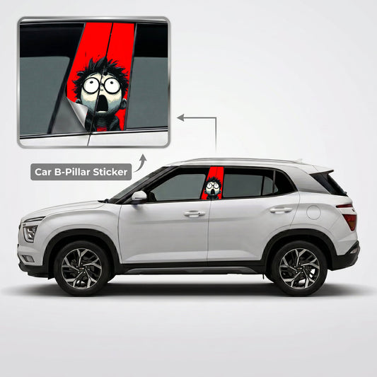 Screaming Cartoon Boy Car B-Pillar Wrap on Hyundai Creta