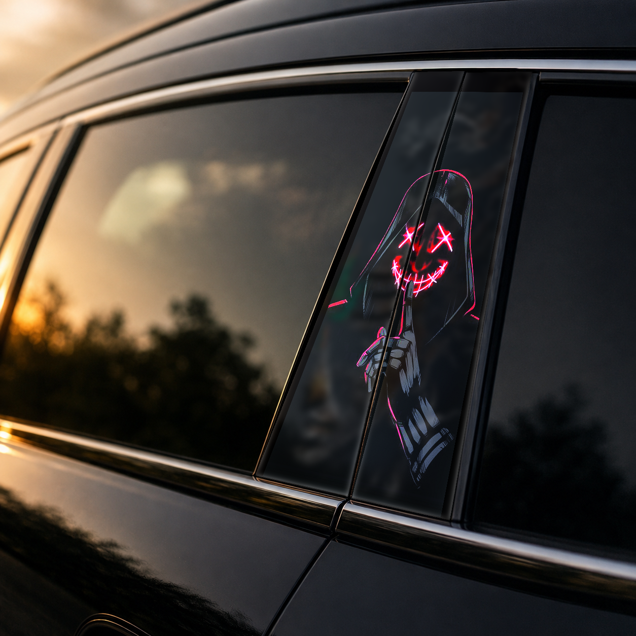 Golden hour on-car B-pillar wrap mockup