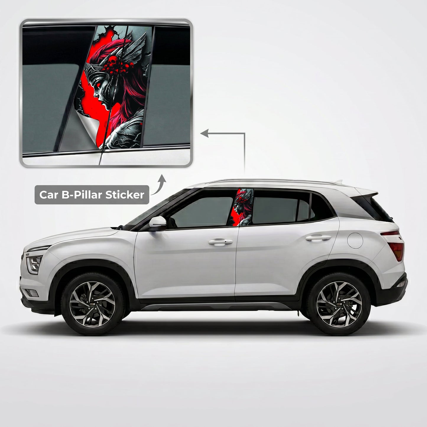 Gothic Girl Fantasy Car B-Pillar Wrap on Hyundai Creta