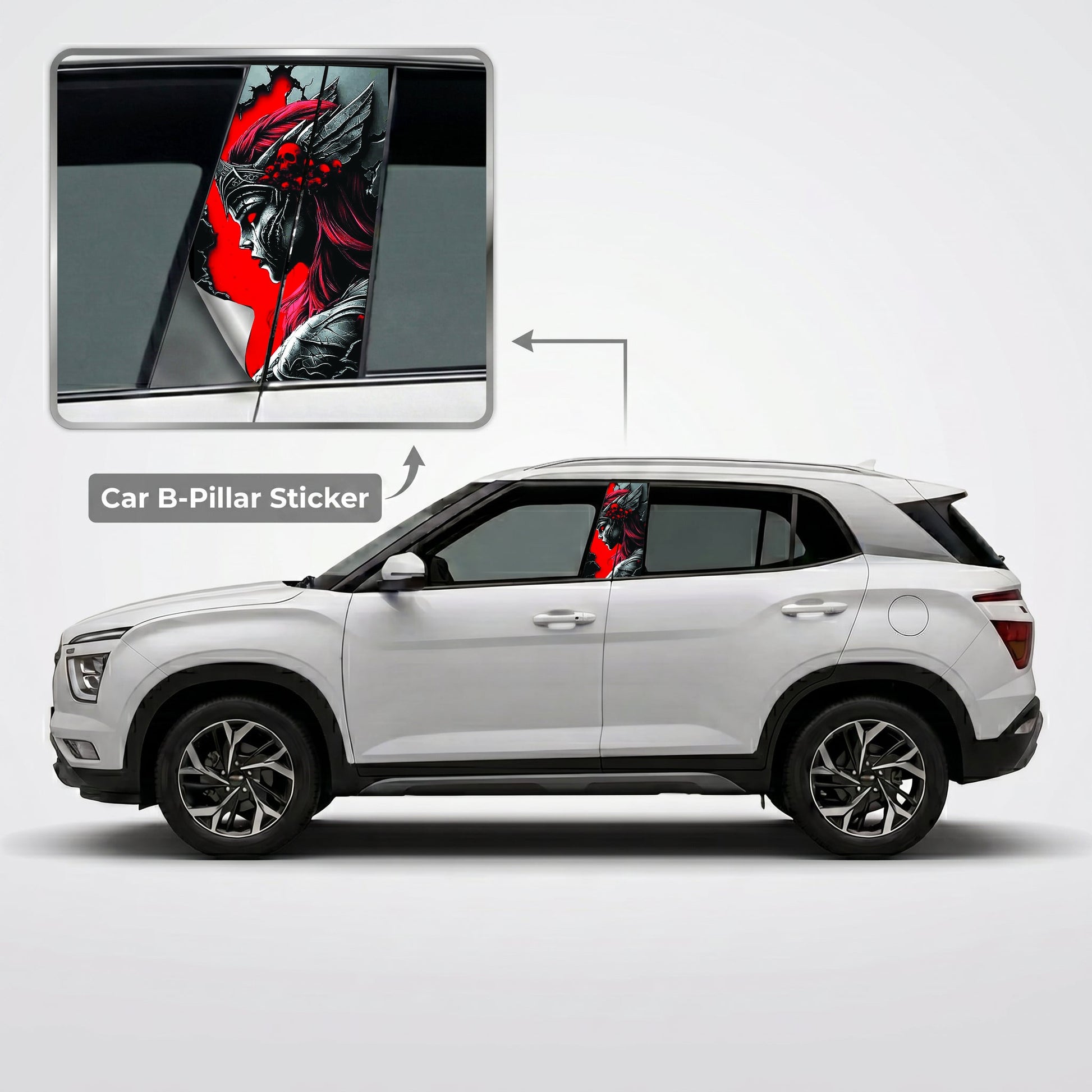 Gothic Girl Fantasy Car B-Pillar Wrap on Hyundai Creta