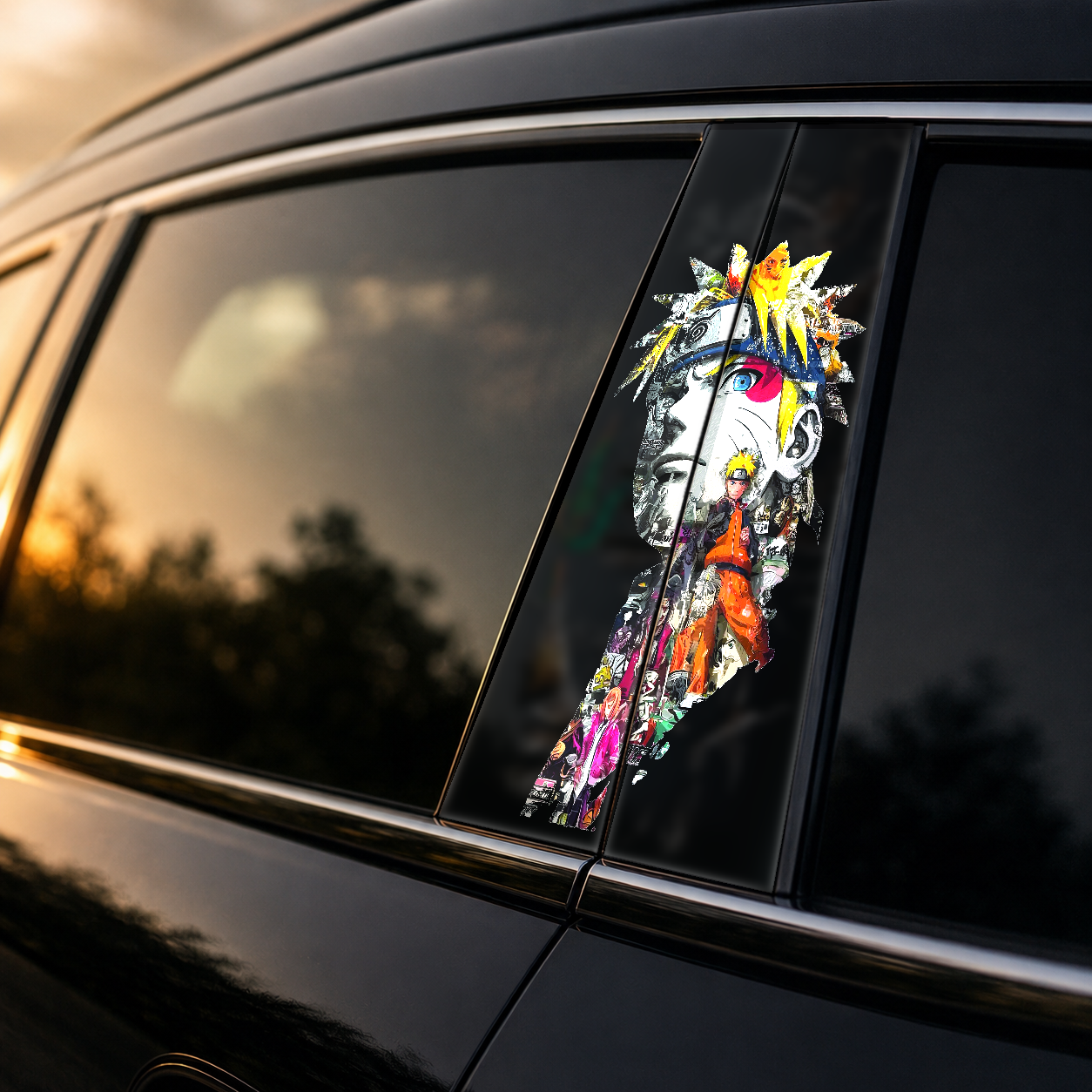 Golden hour on-car B-pillar wrap mockup
